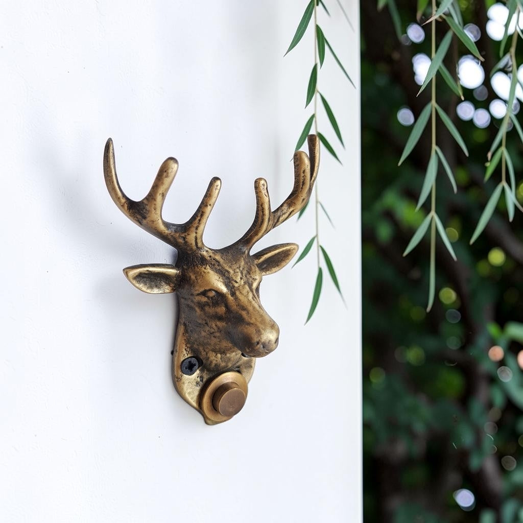 Brass Deer Head Doorbell | Handmade Wall Mounted Decorative Bell