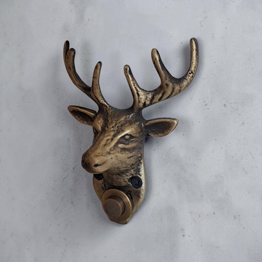 Brass Deer Head Doorbell | Handmade Wall Mounted Decorative Bell
