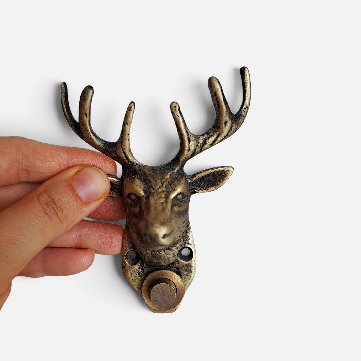 Brass Deer Head Doorbell | Handmade Wall Mounted Decorative Bell