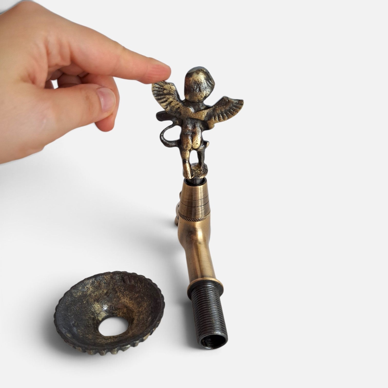 Antique Brass Angel Faucet with Violin Playing Cherub – Vintage Water Spigot