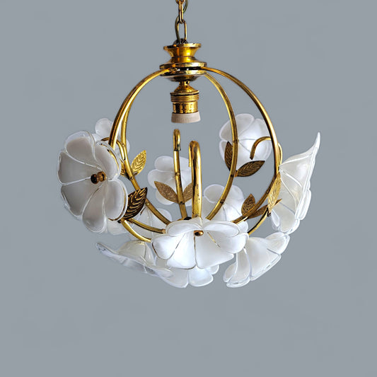 Handcrafted vintage Murano glass chandelier with brass arms
