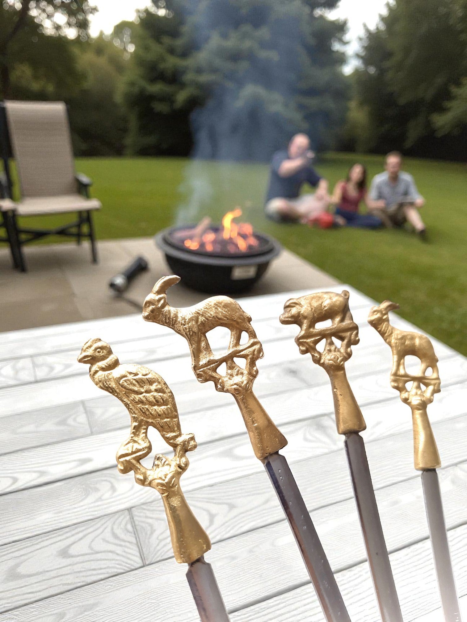 Handcrafted Brass Animal BBQ Skewers | Stainless Steel Vintage-Style Grilling Sticks