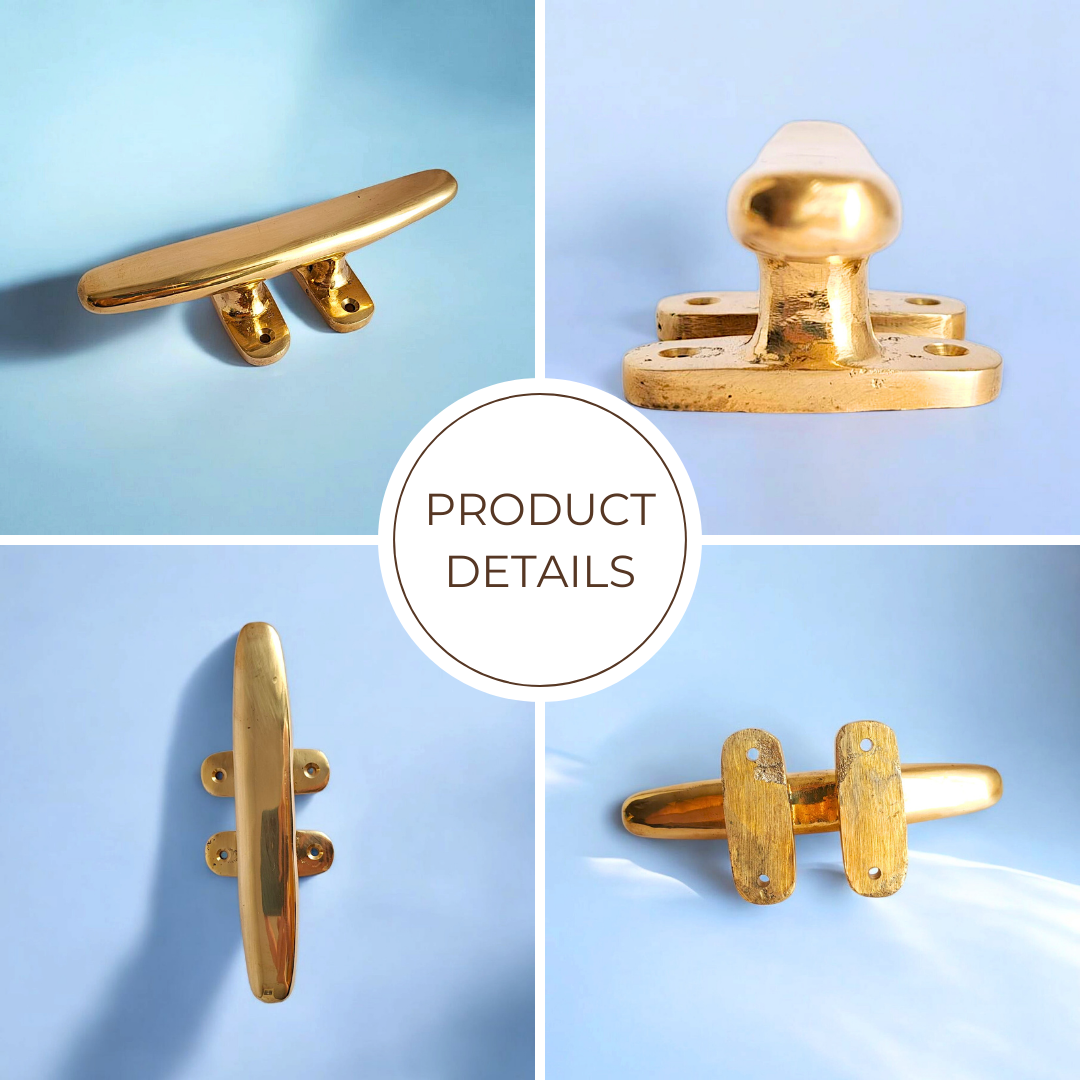 7” Brass Boat Cleat – Vintage 18cm Nautical Rope Tie for Coastal & Marine Decor