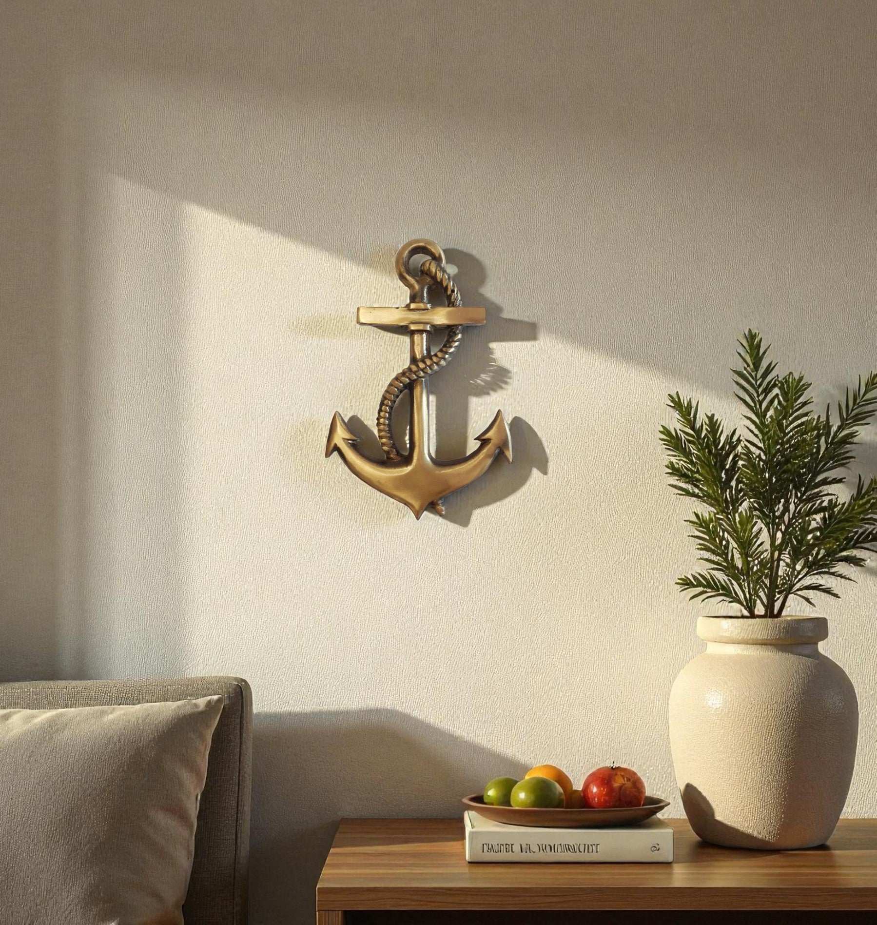 Brass Nautical Anchor Wall Decor – Antique and Mirror Gold Options – Vintage Maritime Style, 19.5cm x 13cm