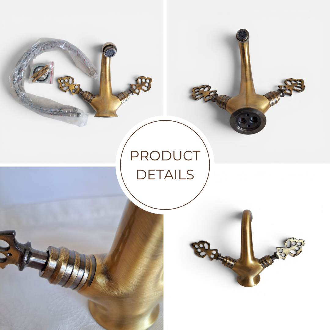 Solid Brass Bathroom & Kitchen Faucet Antique Gold – Ottoman Eagle Vintage Mixer Tap | Anatolian Treasury