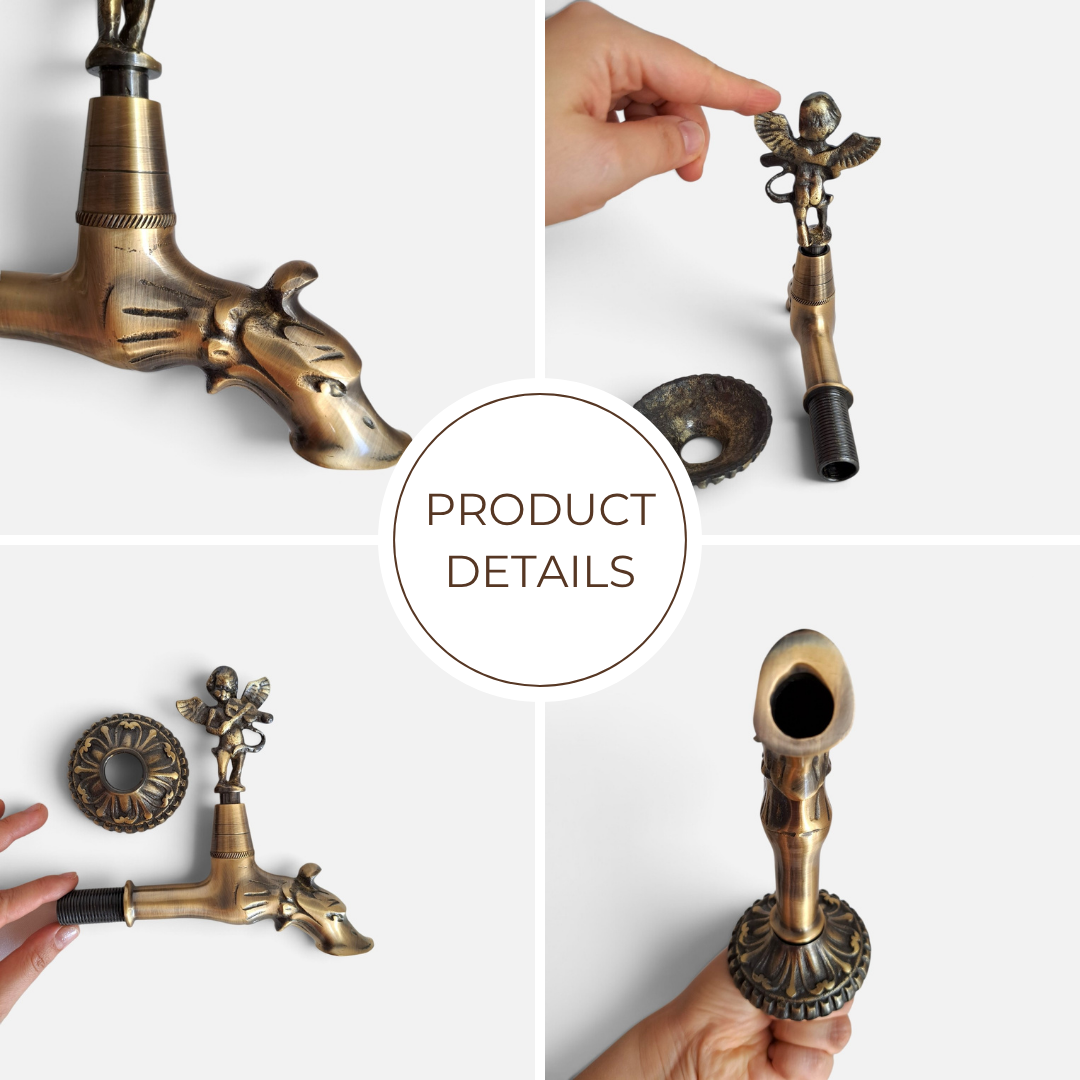 Antique Brass Angel Faucet with Violin Playing Cherub – Vintage Water Spigot