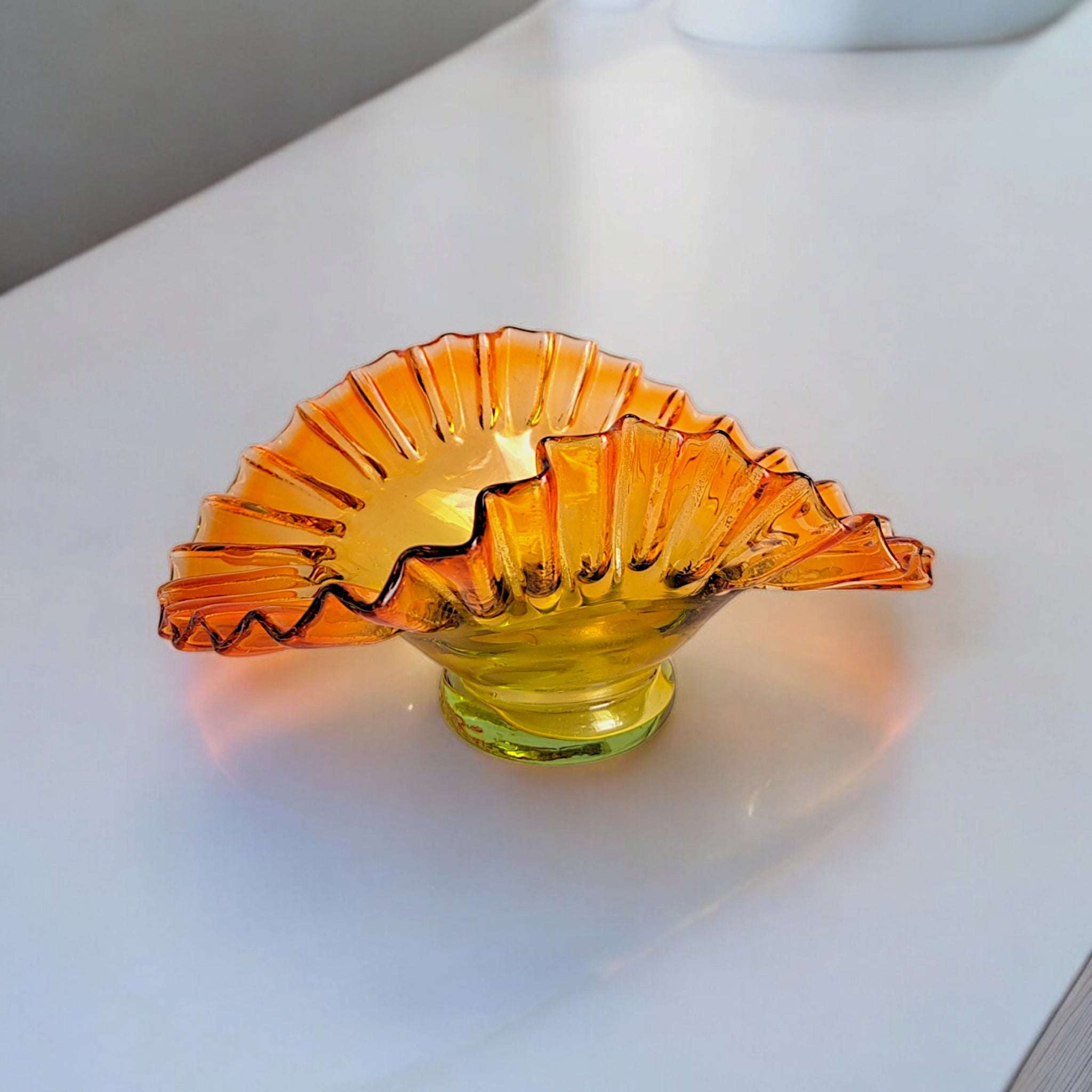 Decorative Murano Glass Bowl | Orange Glass Candy Dish with Pontil Mark | Elegant European Glass Decor