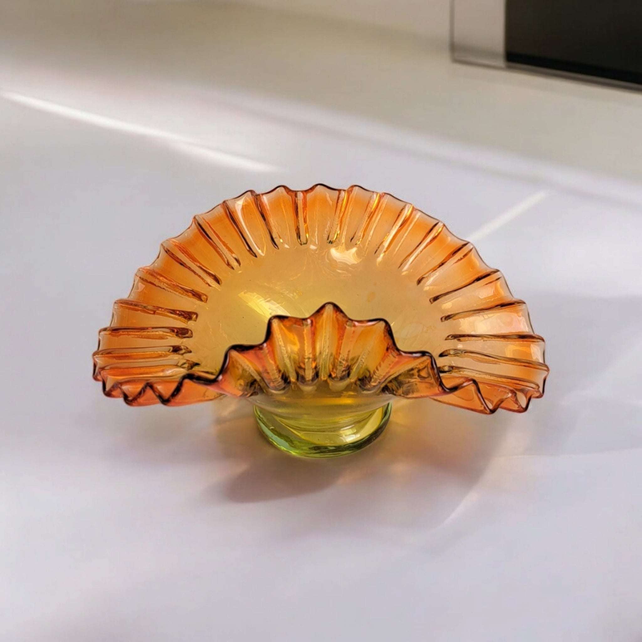 Decorative Murano Glass Bowl | Orange Glass Candy Dish with Pontil Mark | Elegant European Glass Decor