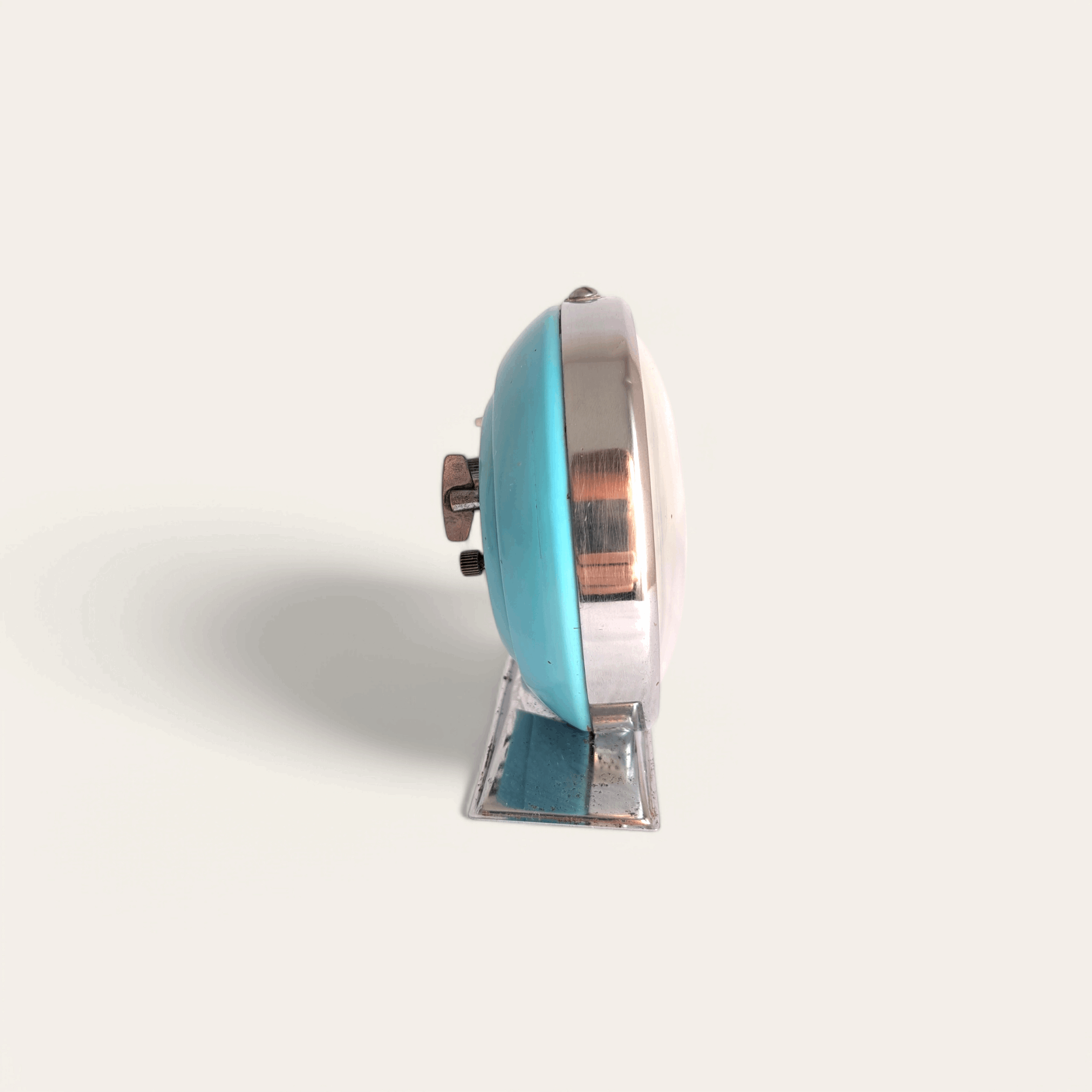 Vintage 1970s Blue Metal Alarm Clock – Rare Wind-Up Pecking Chicken Design