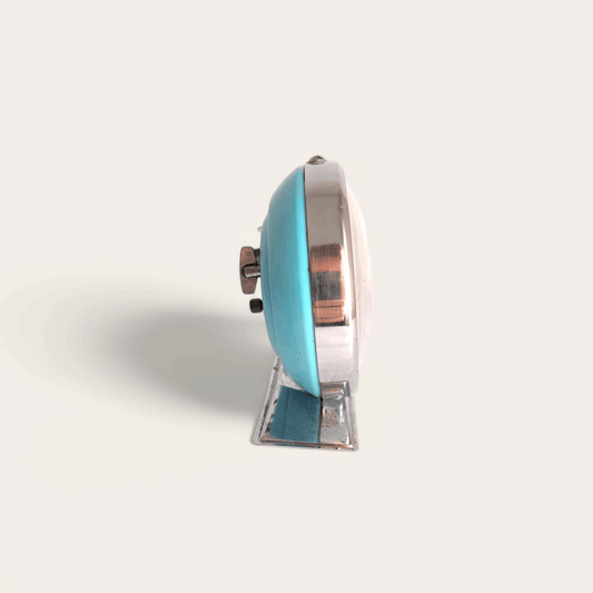 Vintage 1970s Blue Metal Alarm Clock – Rare Wind-Up Pecking Chicken Design