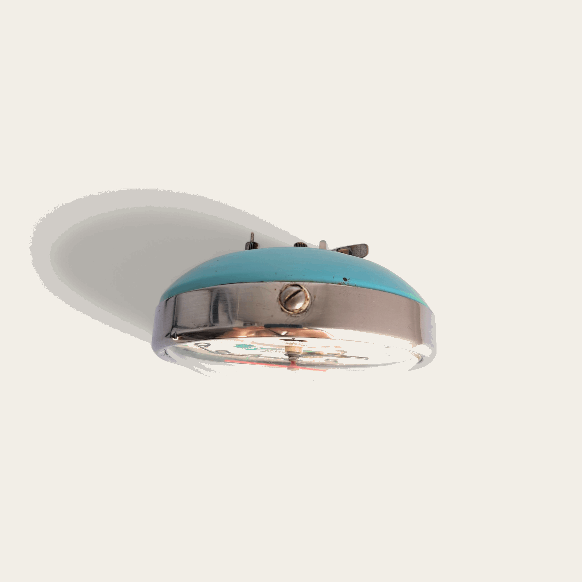 Vintage 1970s Blue Metal Alarm Clock – Rare Wind-Up Pecking Chicken Design