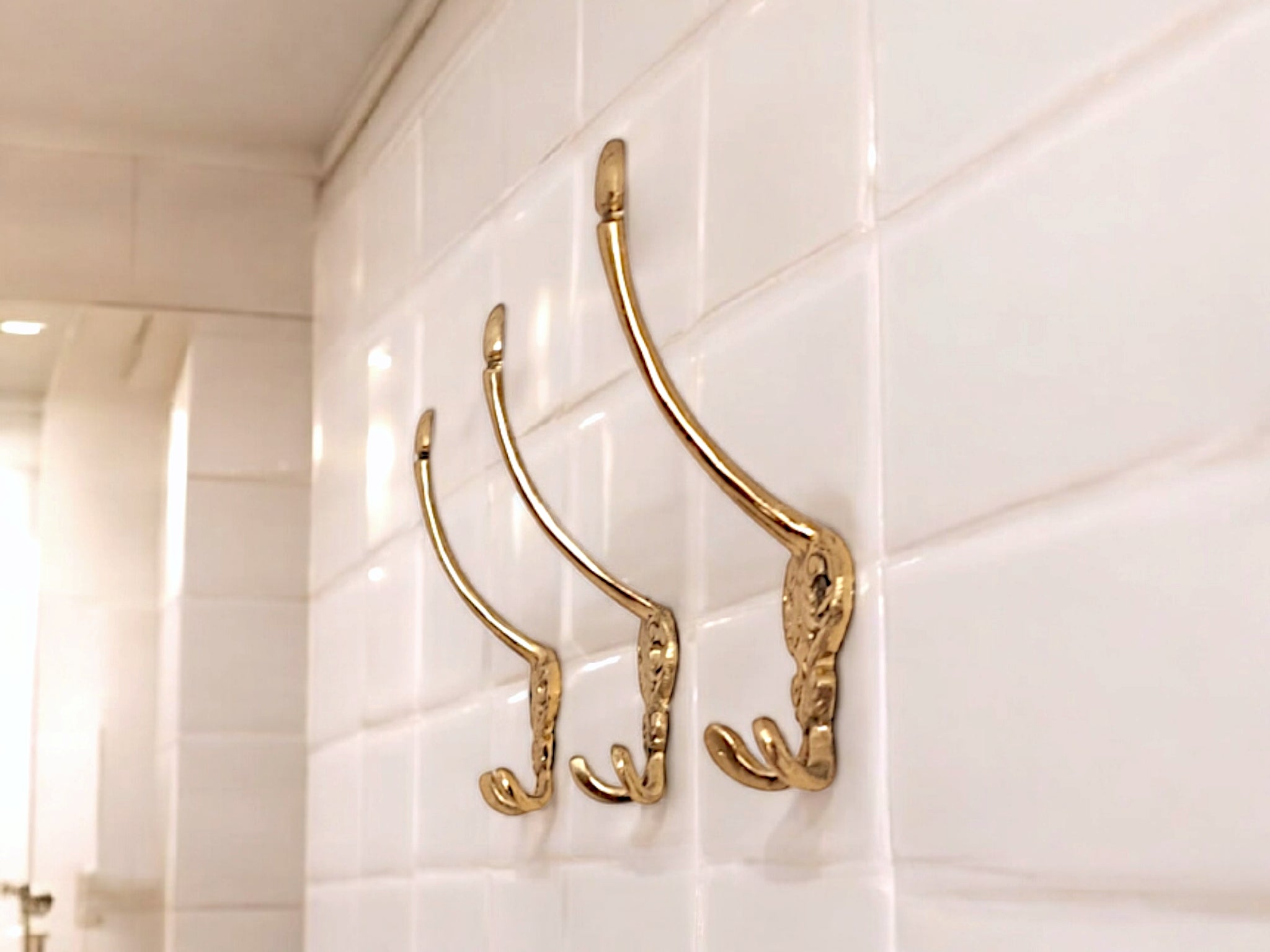 Vintage Brass Hooks Set, Mirror Gold Finish, 3-in-1 Hanging Solution