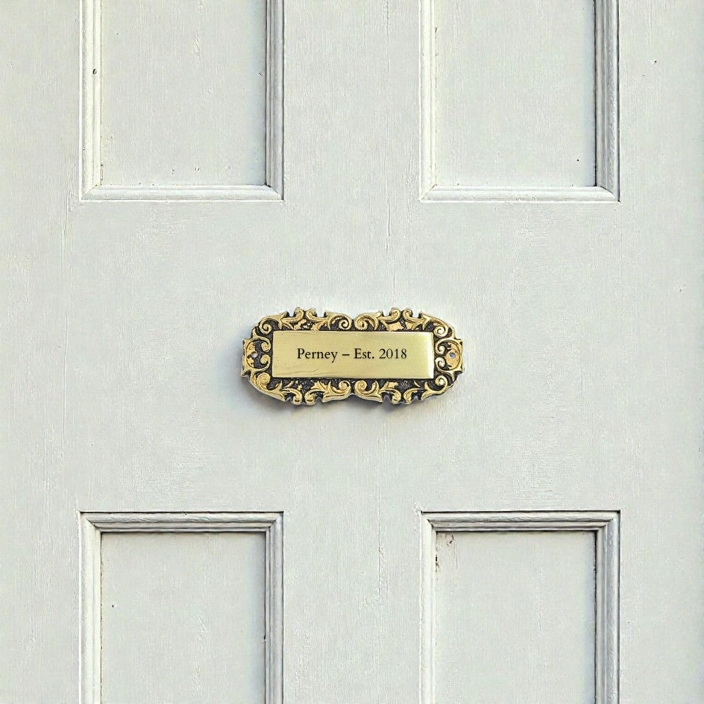 Custom Solid Brass Name Plaque – Personalized Family Name & House Number Wall Sign