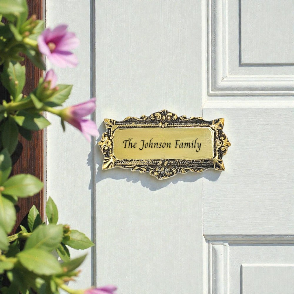 Custom Solid Brass Name Plaque – Personalized Family Name & House Number Wall Sign