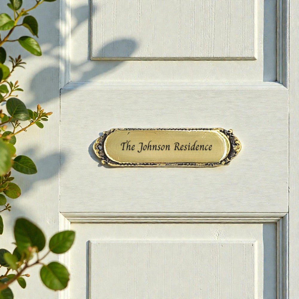 Custom Solid Brass Name Plaque – Personalized Family Name & House Number Wall Sign
