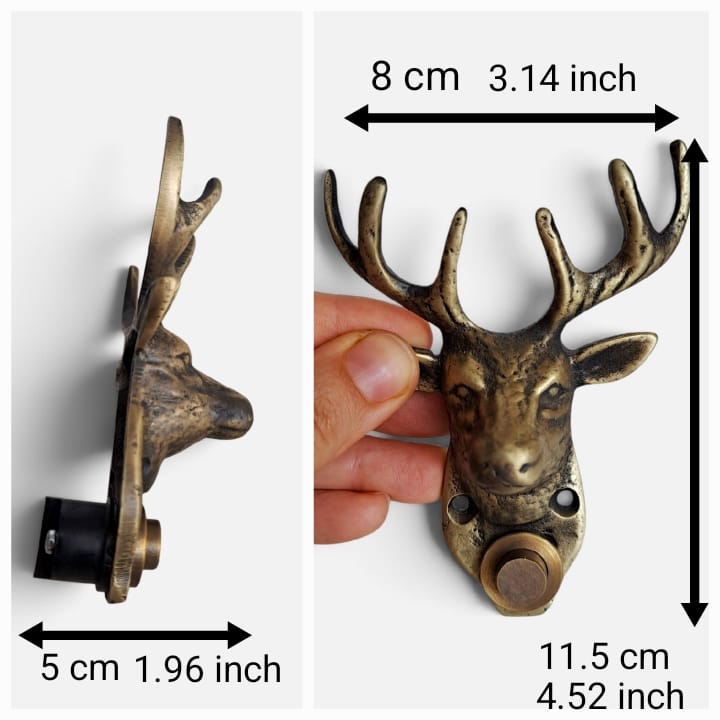 Brass Deer Head Doorbell | Handmade Wall Mounted Decorative Bell
