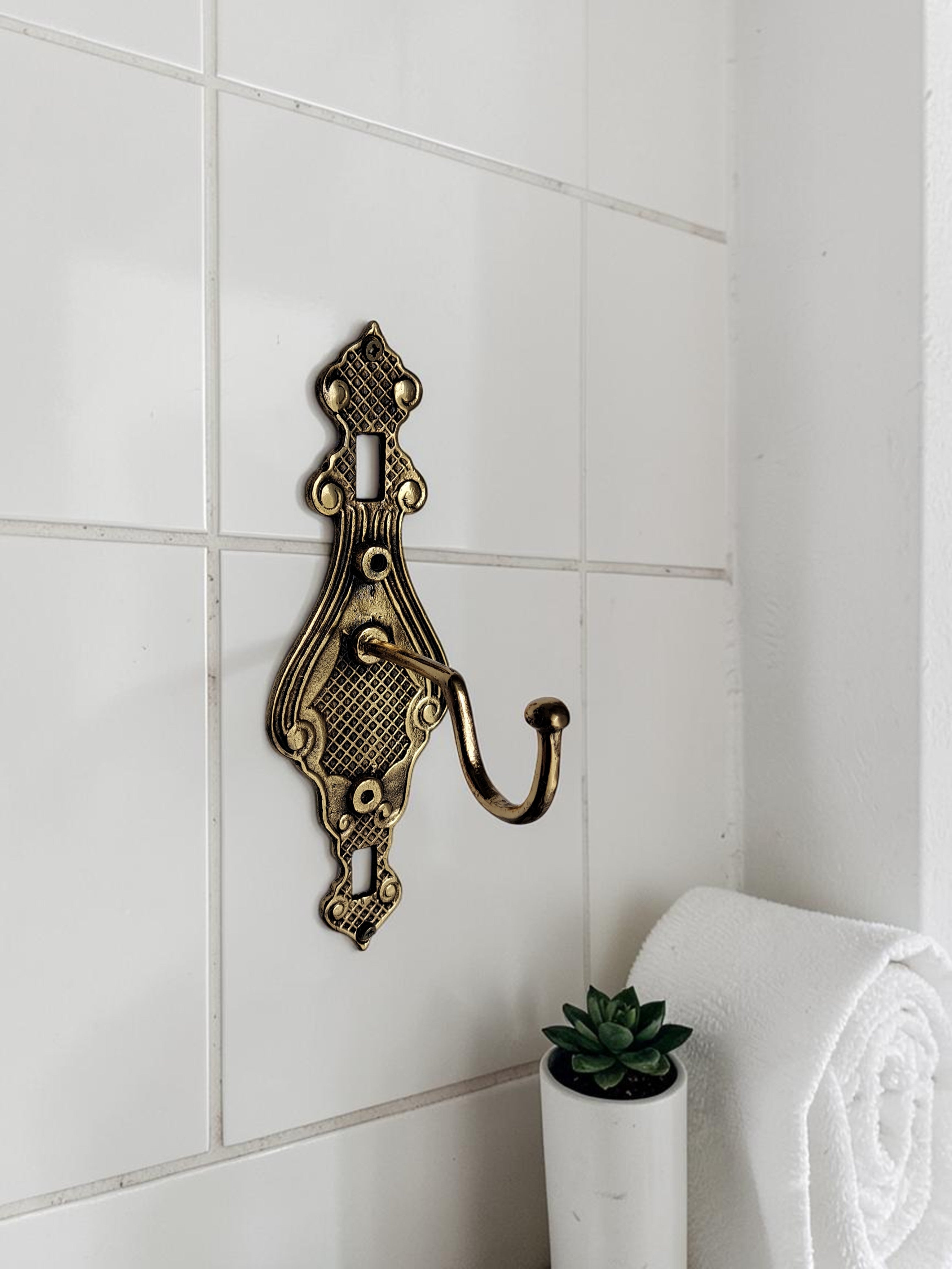 Handcast Solid Brass Wall Hook – Decorative Victorian Towel, Coat & Robe Hanger