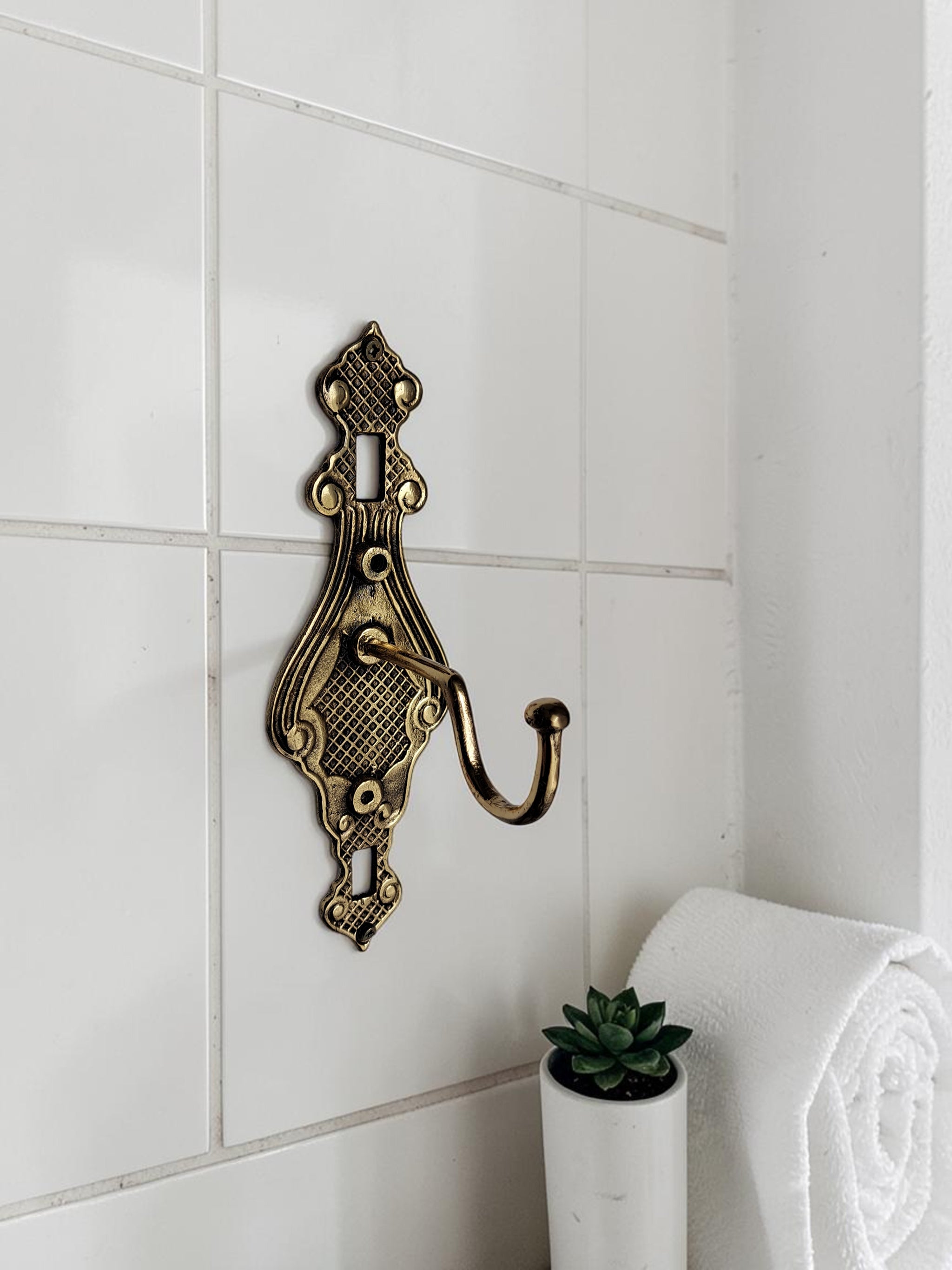Handcast Solid Brass Wall Hook – Decorative Victorian Towel, Coat & Robe Hanger