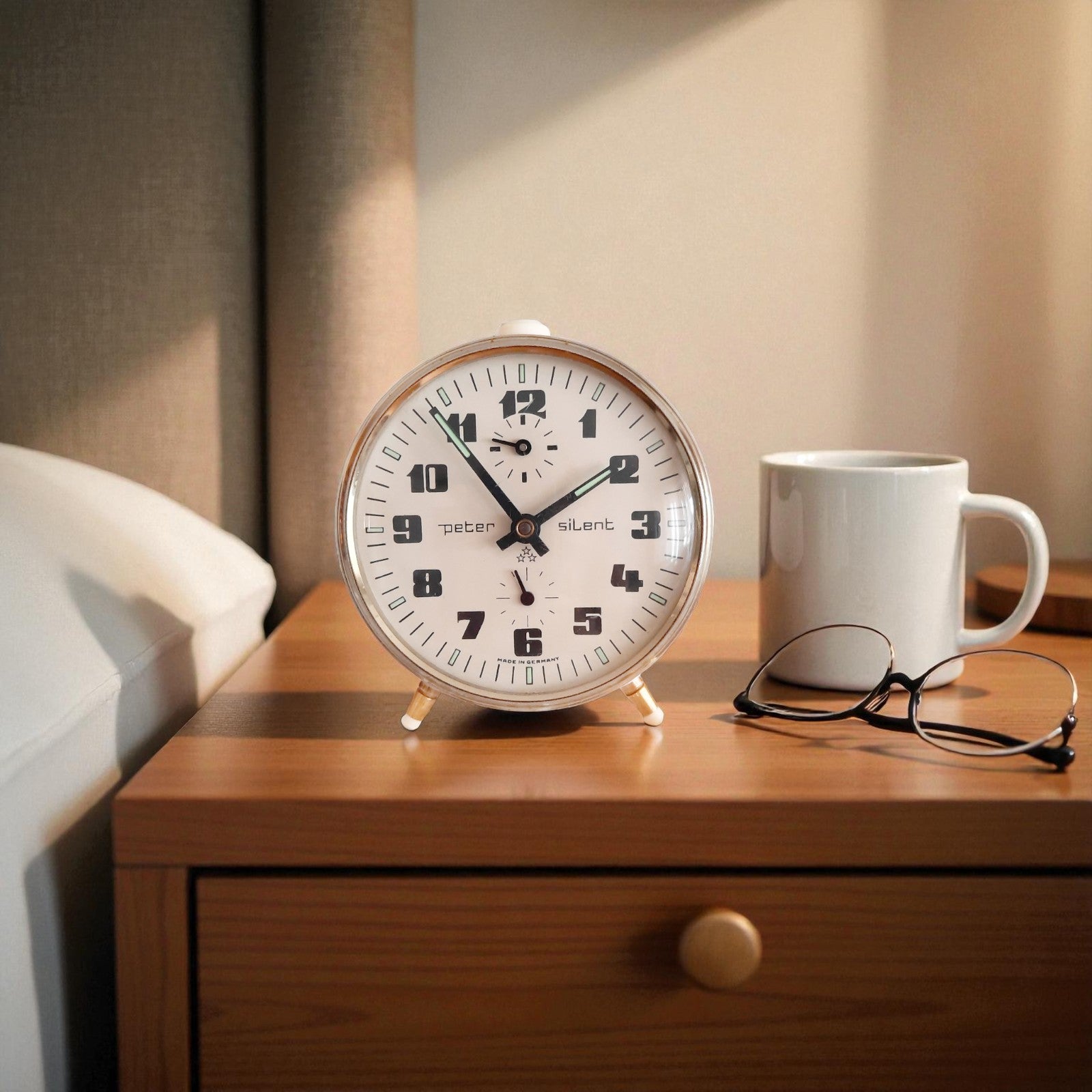 Vintage Wind-Up Clock – Orange Metal Silent Edition by Peter, Alarm & Brass Keys