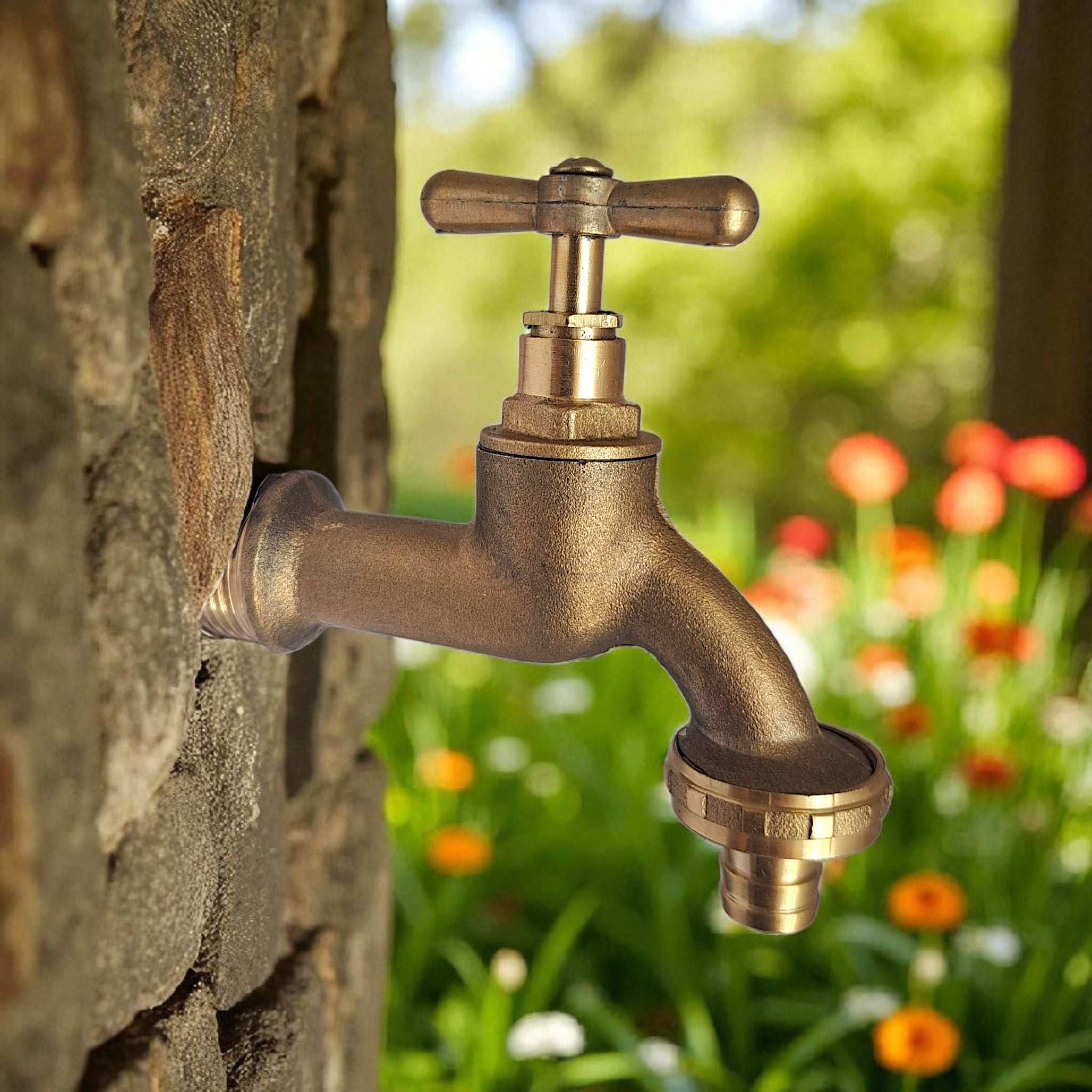 Vintage Brass Garden Tap - Handcrafted Antique Style Outdoor Faucet for Hose Bib Spigot