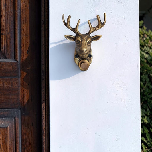 Brass Deer Head Doorbell | Handmade Wall Mounted Decorative Bell