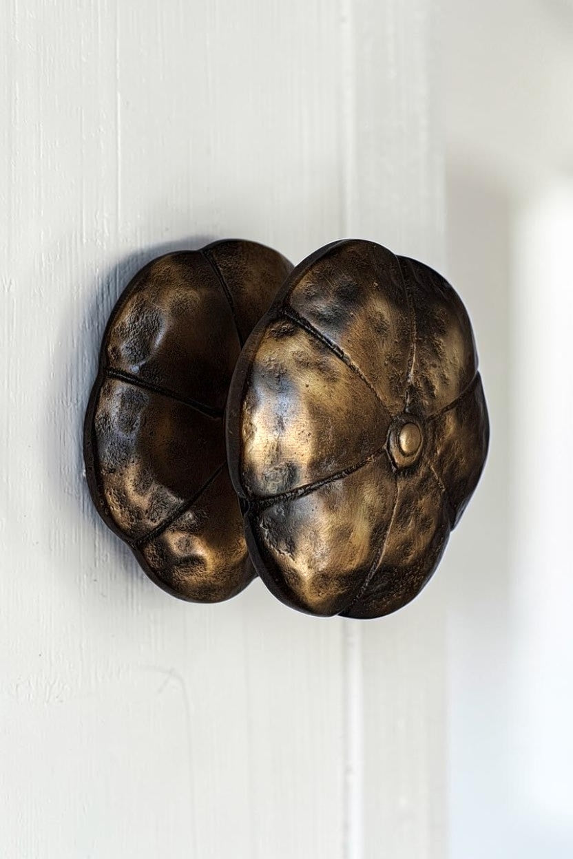 Antique Brass Floral Door Knob – Handmade Fixed Flower Door Pull Handle