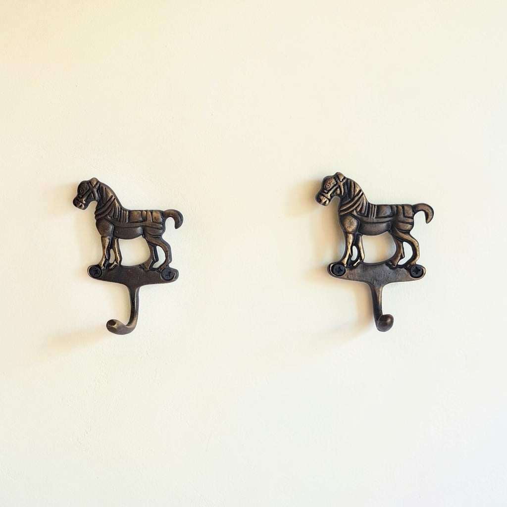 Brass Horse Wall Hook | Vintage Equestrian Coat & Robe Hanger
