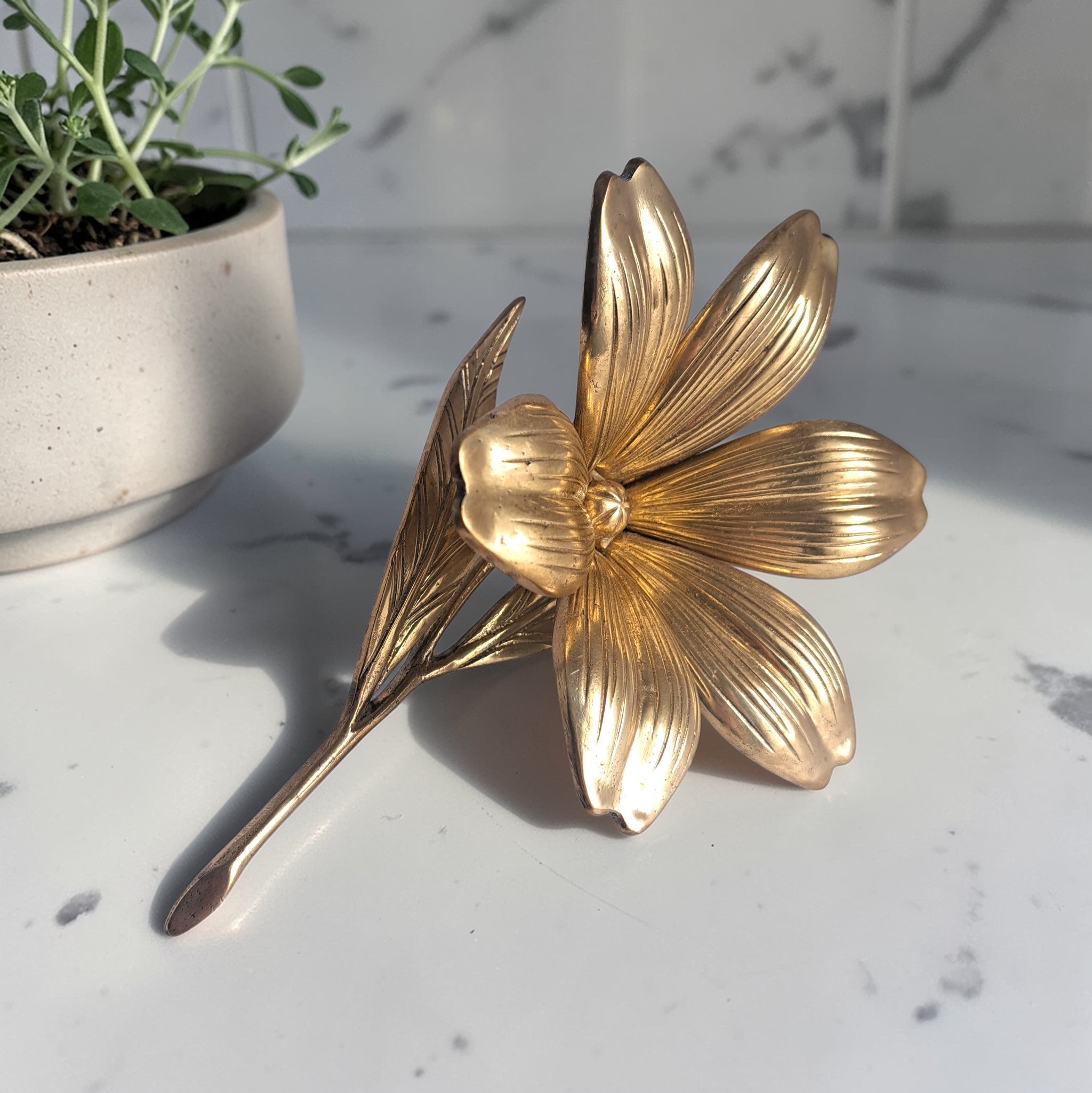 Handcrafted Brass Lotus Flower 22cm Mirror Gold