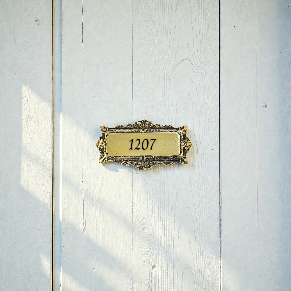 Custom Solid Brass Name Plaque – Personalized Family Name & House Number Wall Sign