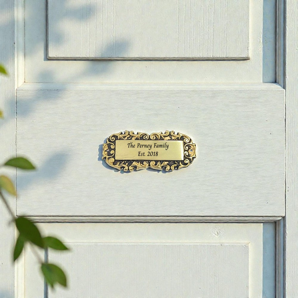 Custom Solid Brass Name Plaque – Personalized Family Name & House Number Wall Sign