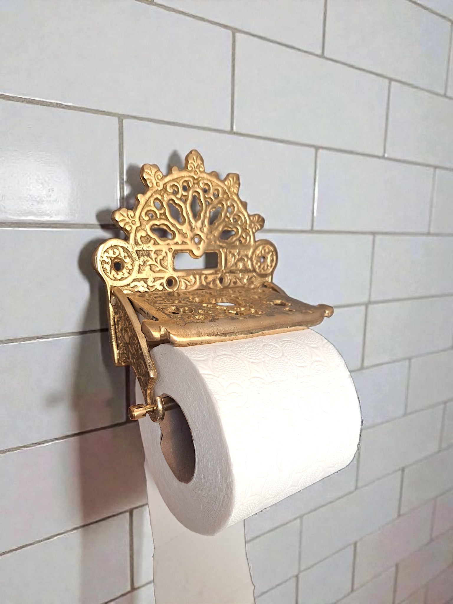 Handmade Solid Brass Toilet Paper Holder with Cover – Vintage Gold Wall Mounted Bathroom Accessory