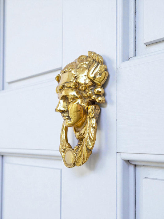 Elegant Grecian Goddess Dionysus Brass Door Knocker – Mirror Gold Finish, 19cm