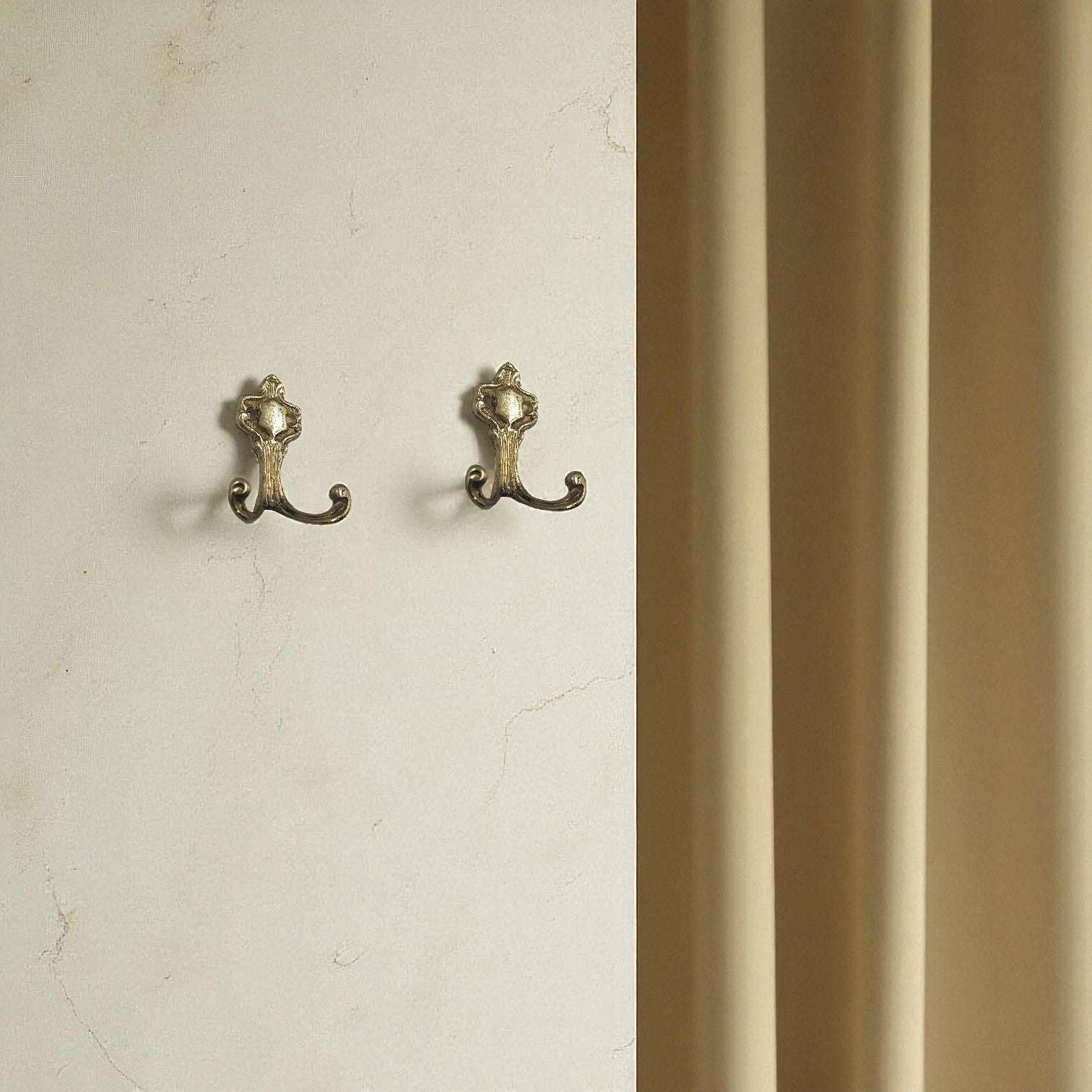 Luxury Solid Brass Double Hooks Set, Gold, 8cm, Bathroom Towel Hook, Vintage Wall Decor