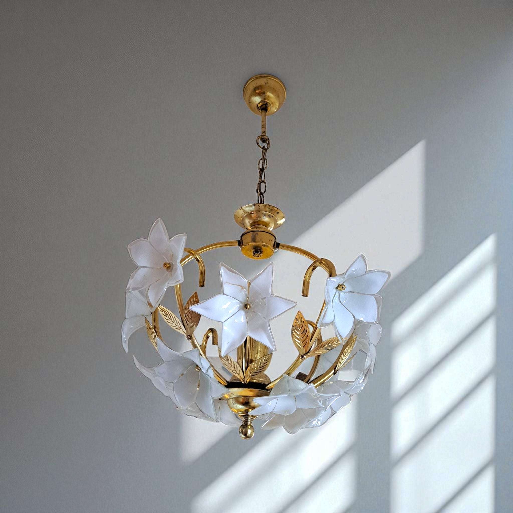 Vintage Murano Glass Floral Chandelier Brass 63cm/24.8in