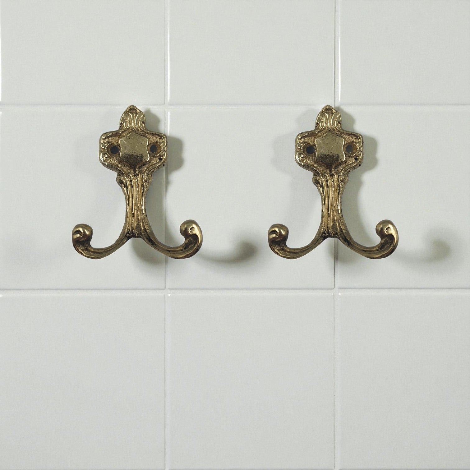 Luxury Solid Brass Double Hooks Set, Gold, 8cm, Bathroom Towel Hook, Vintage Wall Decor