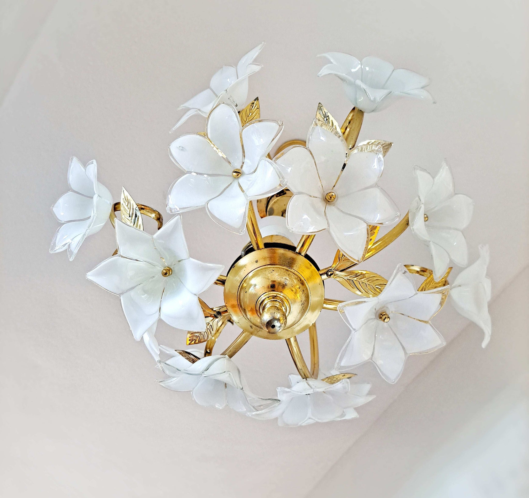 Vintage Murano Glass Floral Chandelier Brass 63cm/24.8in