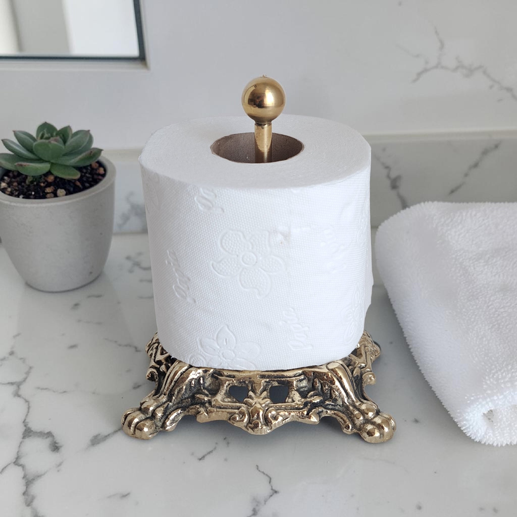 Handmade Solid Brass Toilet Paper Holder Stand – Vintage Victorian Freestanding Tissue Roll Holder