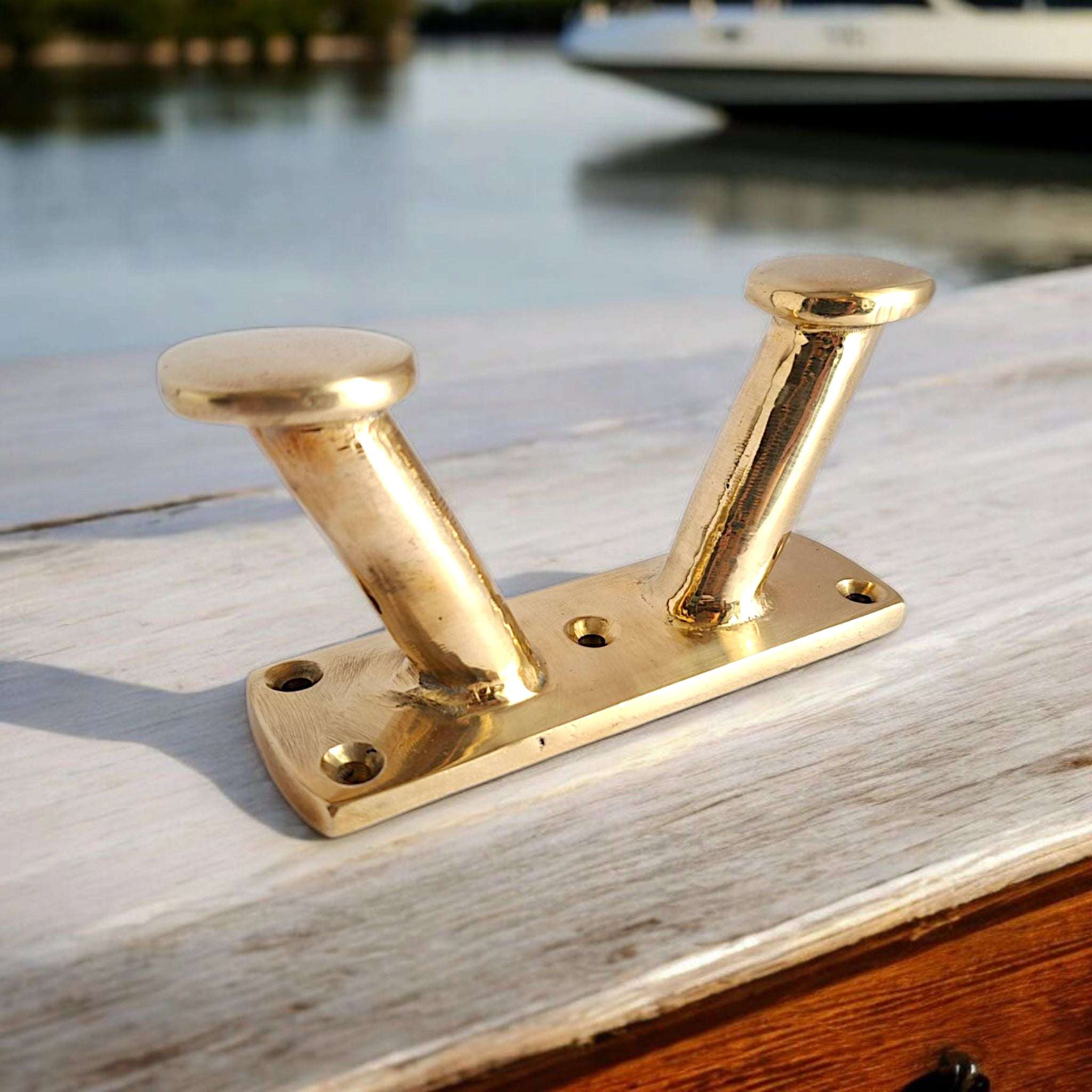 Handcrafted Solid Brass V-Shaped Boat Cleat – Nautical Gold Rope Holder for Dock & Home