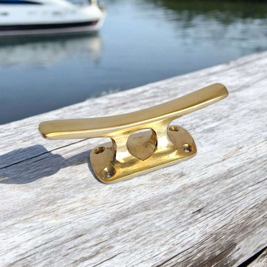 4.7" Solid Brass Boat Cleat – Nautical Wall Mount Rope Tie for Dock or Home Decor