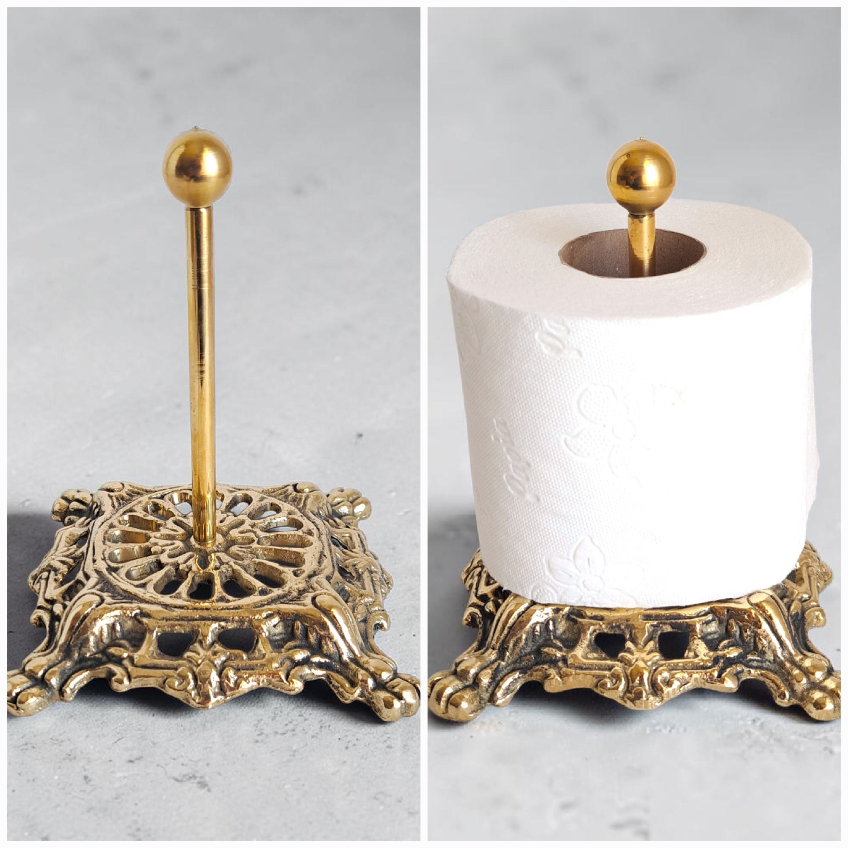 Handmade Solid Brass Toilet Paper Holder Stand – Vintage Victorian Freestanding Tissue Roll Holder