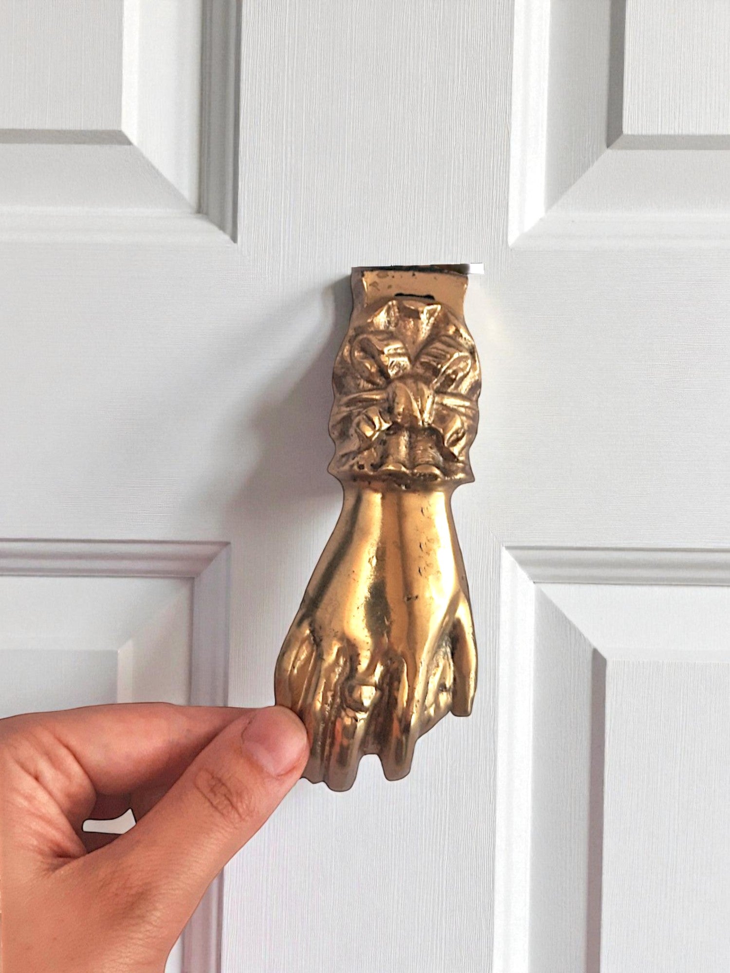 13cm Handcrafted Brass Fatima's Hand Door Knocker, Vintage Home Decor