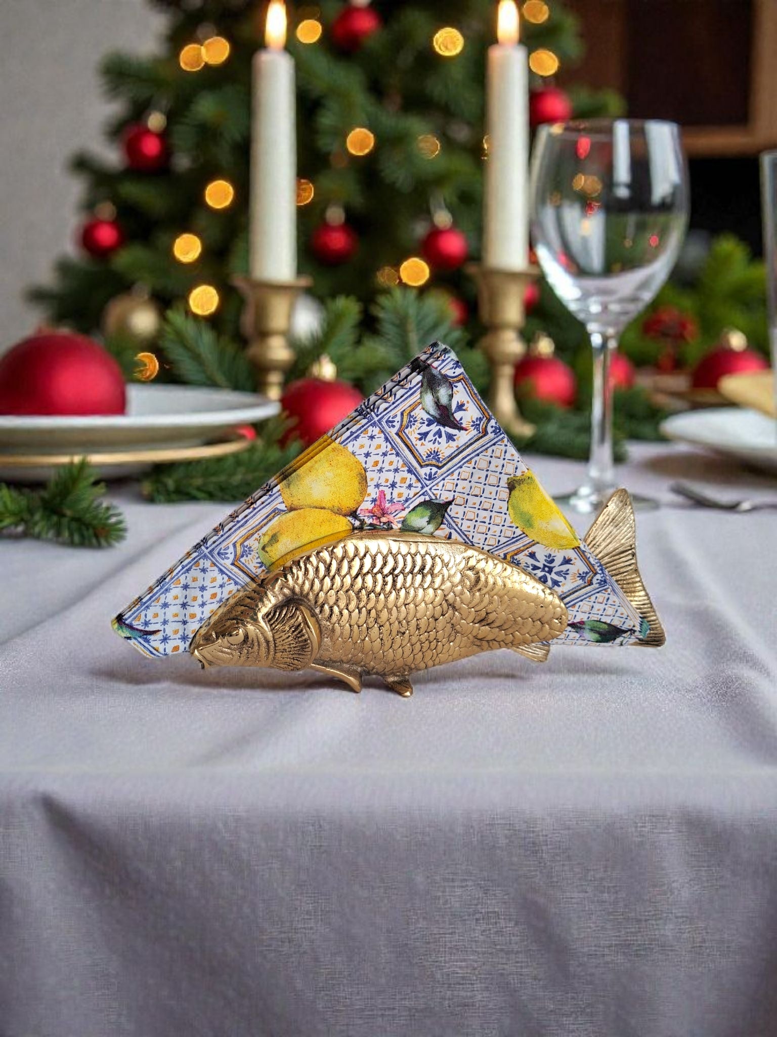 Handcrafted Gold Brass Fish Napkin Holder – Vintage Inspired Table Decor