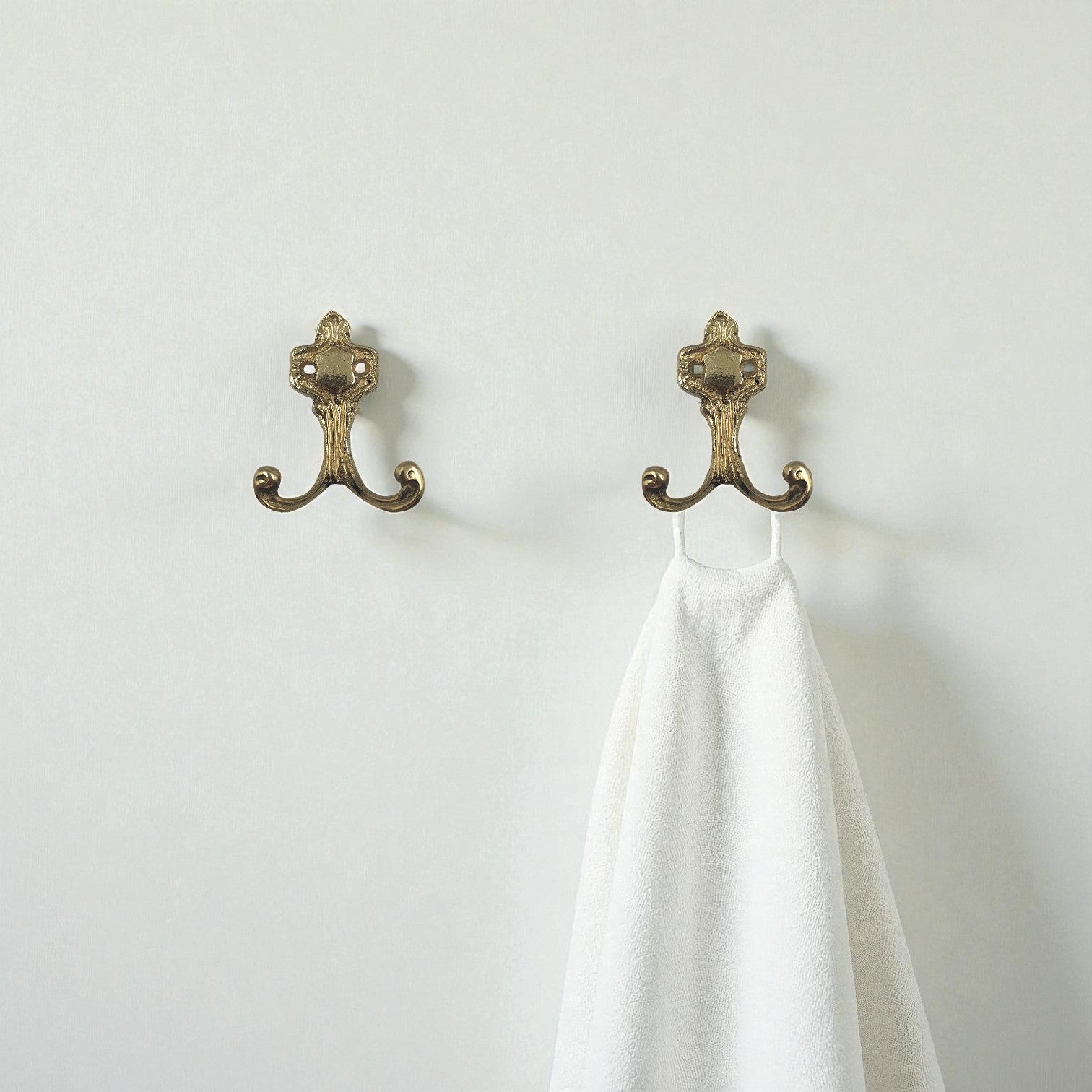 Luxury Solid Brass Double Hooks Set, Gold, 8cm, Bathroom Towel Hook, Vintage Wall Decor