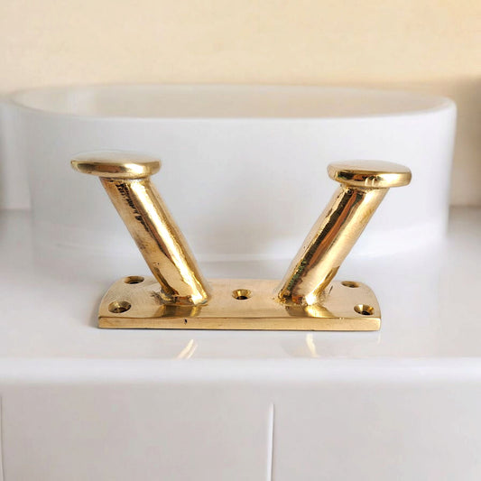 Handcrafted Solid Brass V-Shaped Boat Cleat – Nautical Gold Rope Holder for Dock & Home
