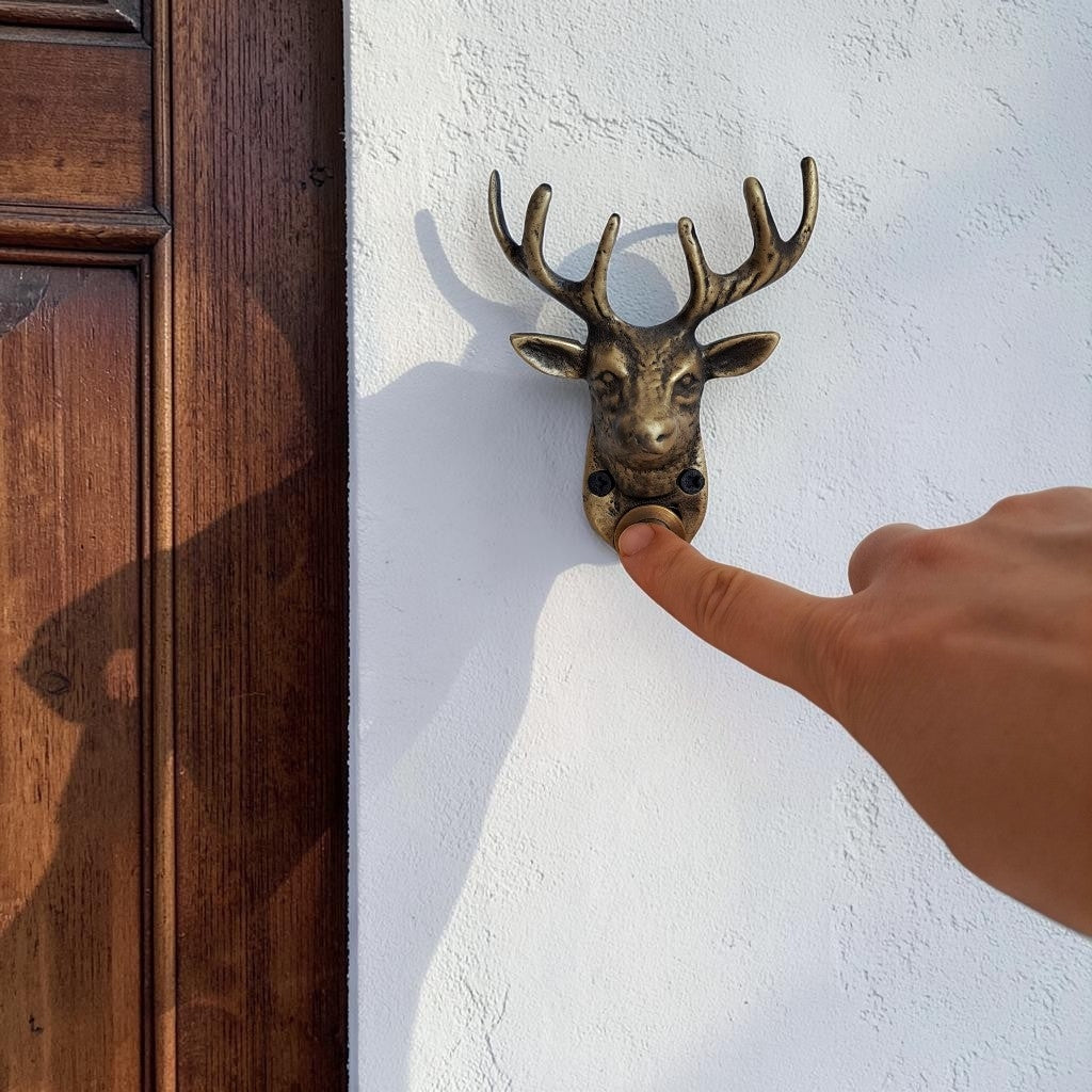 Brass Deer Head Doorbell | Handmade Wall Mounted Decorative Bell