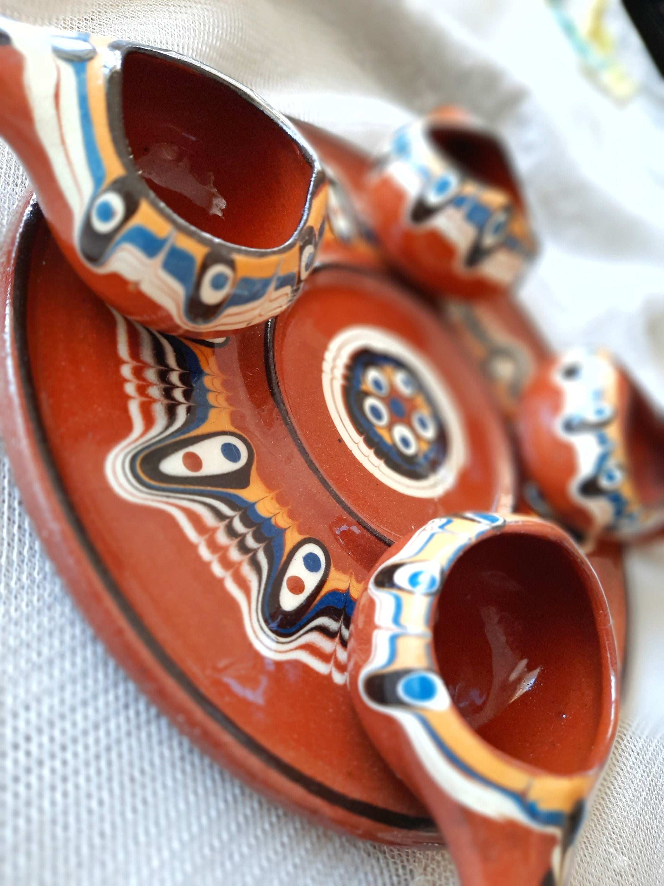 Handmade Terracotta Gravy Boat Set – 4 Pots & 1 Plate, Traditional Turkish 