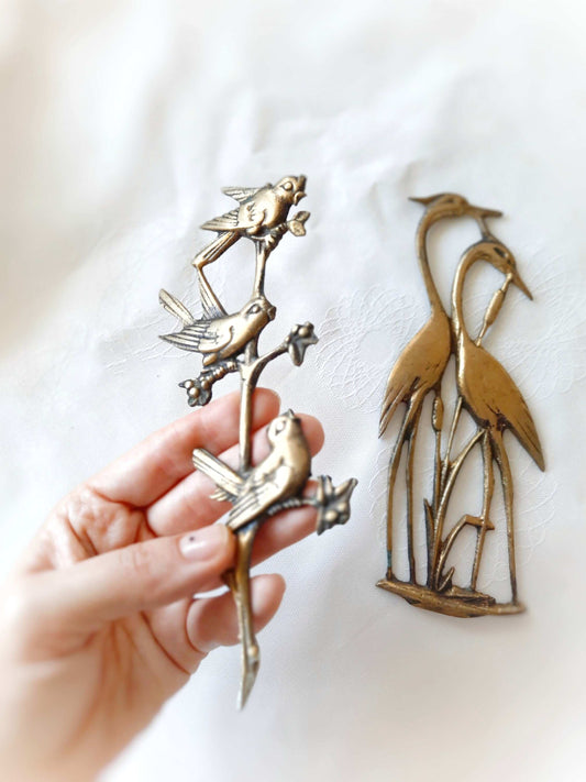 Brass Wall Decor set of 2, Brass Swan and Brass Birds