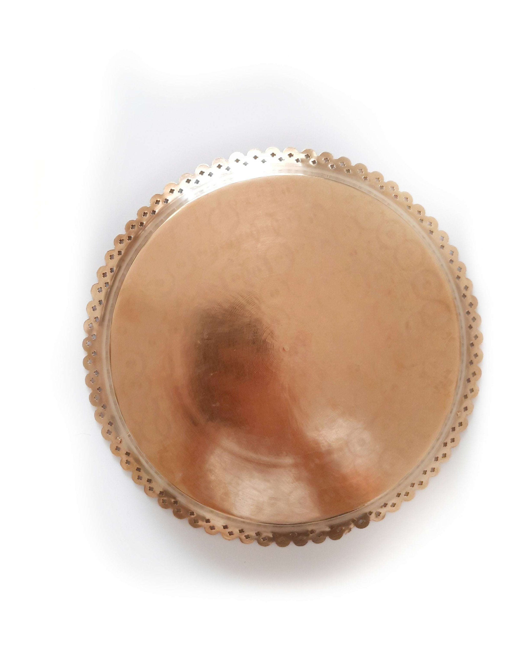 27cm Vintage Round Brass Tray – Handcrafted 70s Antique Floral Design