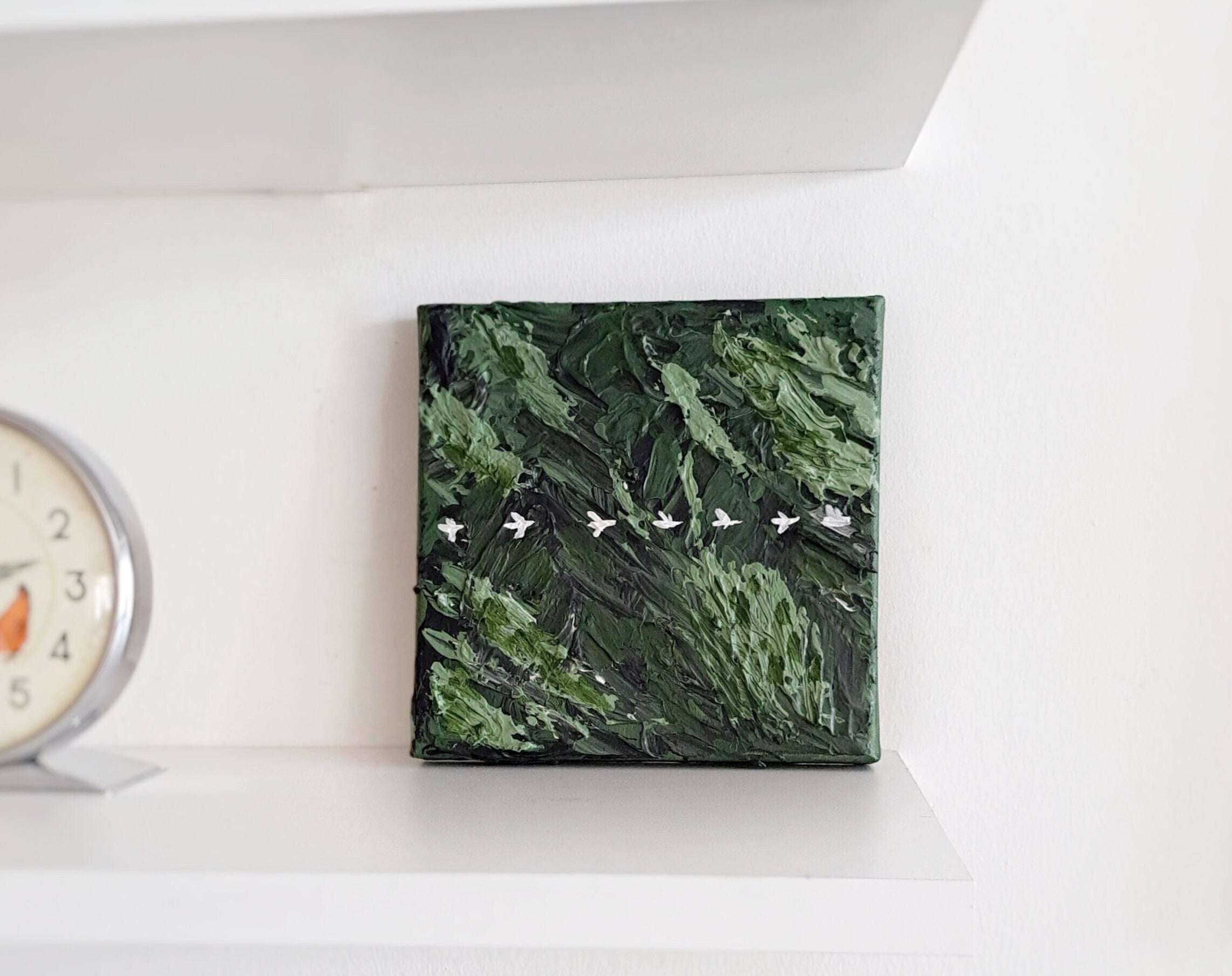 Handmade Acrylic Painting – Norway Landscape with Grass, Mountains & Birds