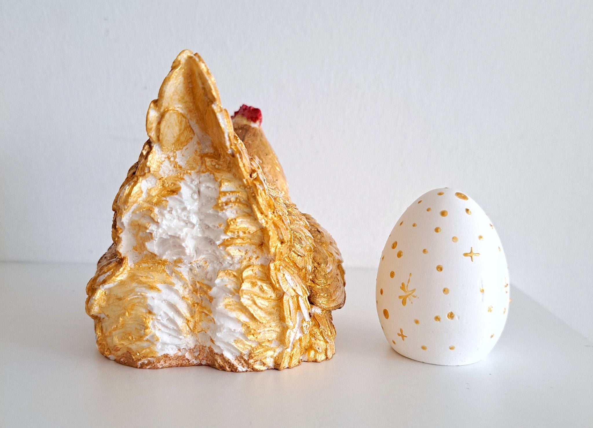 Gold Chicken and Egg Figurine – Hand-Painted Easter Decor